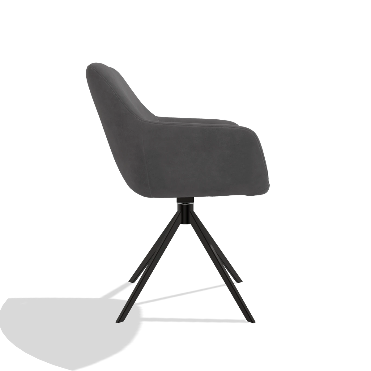 Sedia da pranzo Pavia 6687 in tessuto Adore 180 (grigio scuro), base girevole in nero, vista laterale