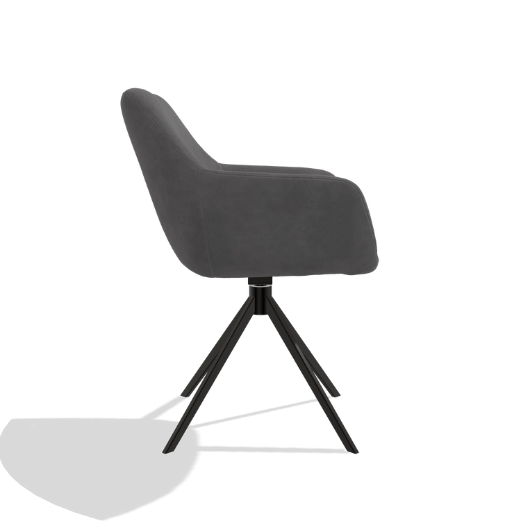 Sedia da pranzo Pavia 6687 in tessuto Adore 180 (grigio scuro), base girevole in nero, vista laterale