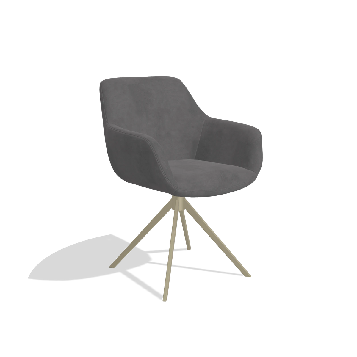 Sedia da pranzo Pavia 6687 in tessuto Adore 180 (grigio scuro), base girevole in champagne, vista angolata