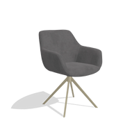Sedia da pranzo Pavia 6687 in tessuto Adore 180 (grigio scuro), base girevole in champagne, vista angolata