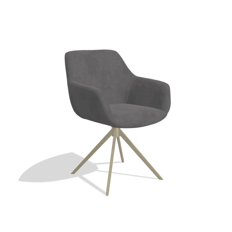 Sedia da pranzo Pavia 6687 in tessuto Adore 180 (grigio scuro), base girevole in champagne, vista angolata
