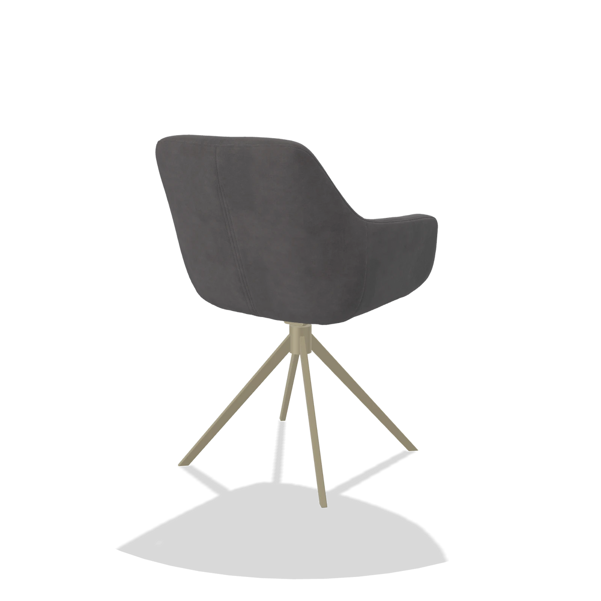 Sedia da pranzo Pavia 6687 in tessuto Adore 180 (grigio scuro), base girevole in champagne, vista posteriore angolata