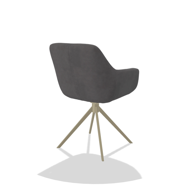 Sedia da pranzo Pavia 6687 in tessuto Adore 180 (grigio scuro), base girevole in champagne, vista posteriore angolata