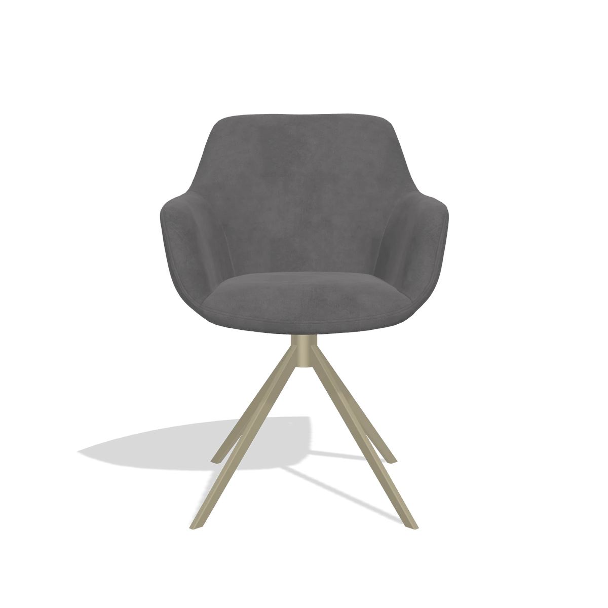 Sedia da pranzo Pavia 6687 in tessuto Adore 180 (grigio scuro), base girevole in champagne, vista frontale