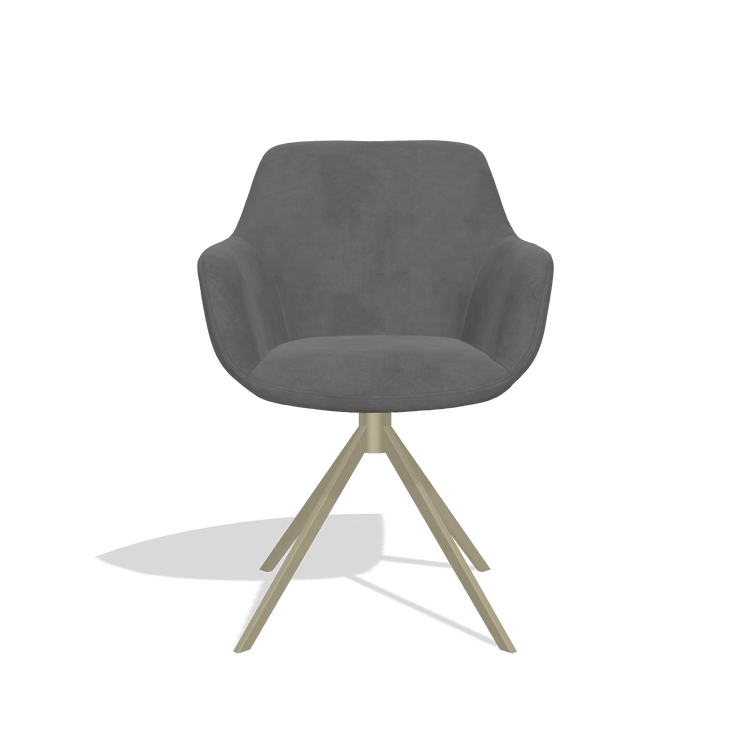 Sedia da pranzo Pavia 6687 in tessuto Adore 180 (grigio scuro), base girevole in champagne, vista frontale