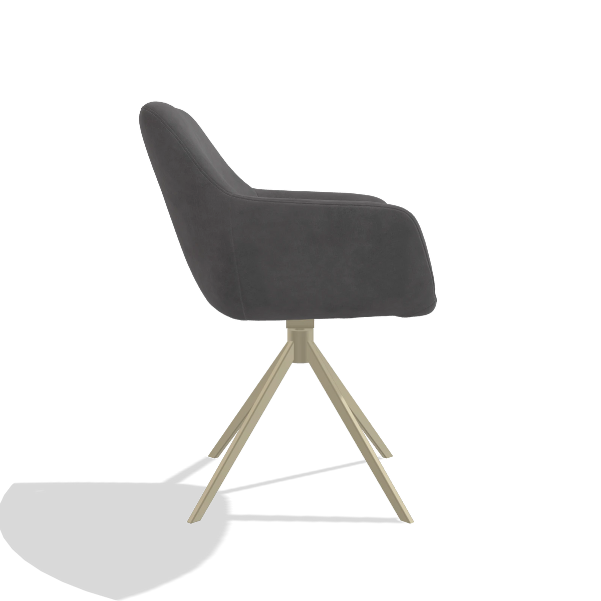Sedia da pranzo Pavia 6687 in tessuto Adore 180 (grigio scuro), base girevole in champagne, vista laterale