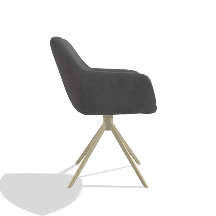 Sedia da pranzo Pavia 6687 in tessuto Adore 180 (grigio scuro), base girevole in champagne, vista laterale