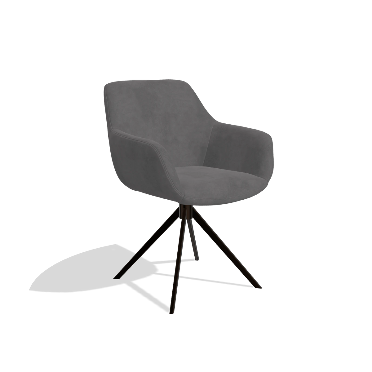 Sedia da pranzo Pavia 6687 in tessuto Adore 180 (grigio scuro), base girevole in espresso, vista angolata