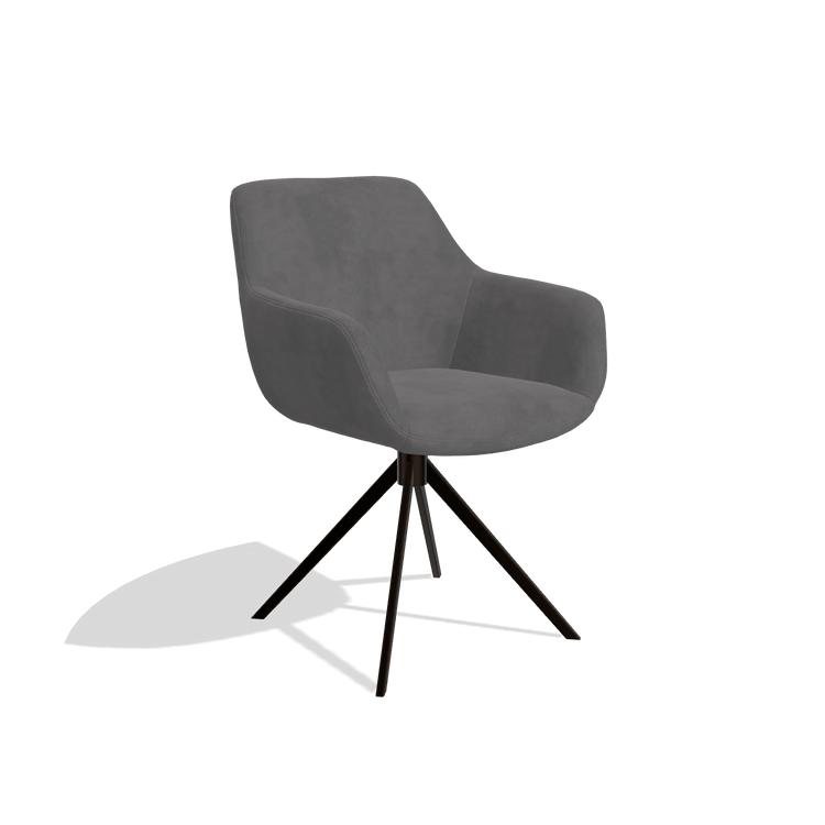 Sedia da pranzo Pavia 6687 in tessuto Adore 180 (grigio scuro), base girevole in espresso, vista angolata