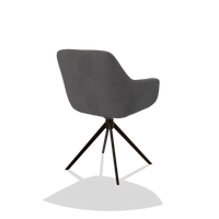 Sedia da pranzo Pavia 6687 in tessuto Adore 180 (grigio scuro), base girevole in espresso, vista posteriore angolata