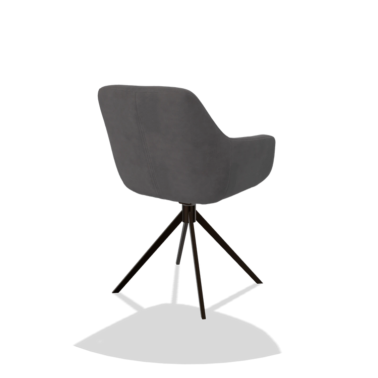 Sedia da pranzo Pavia 6687 in tessuto Adore 180 (grigio scuro), base girevole in espresso, vista posteriore angolata