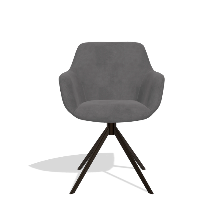 Sedia da pranzo Pavia 6687 in tessuto Adore 180 (grigio scuro), base girevole in espresso, vista frontale