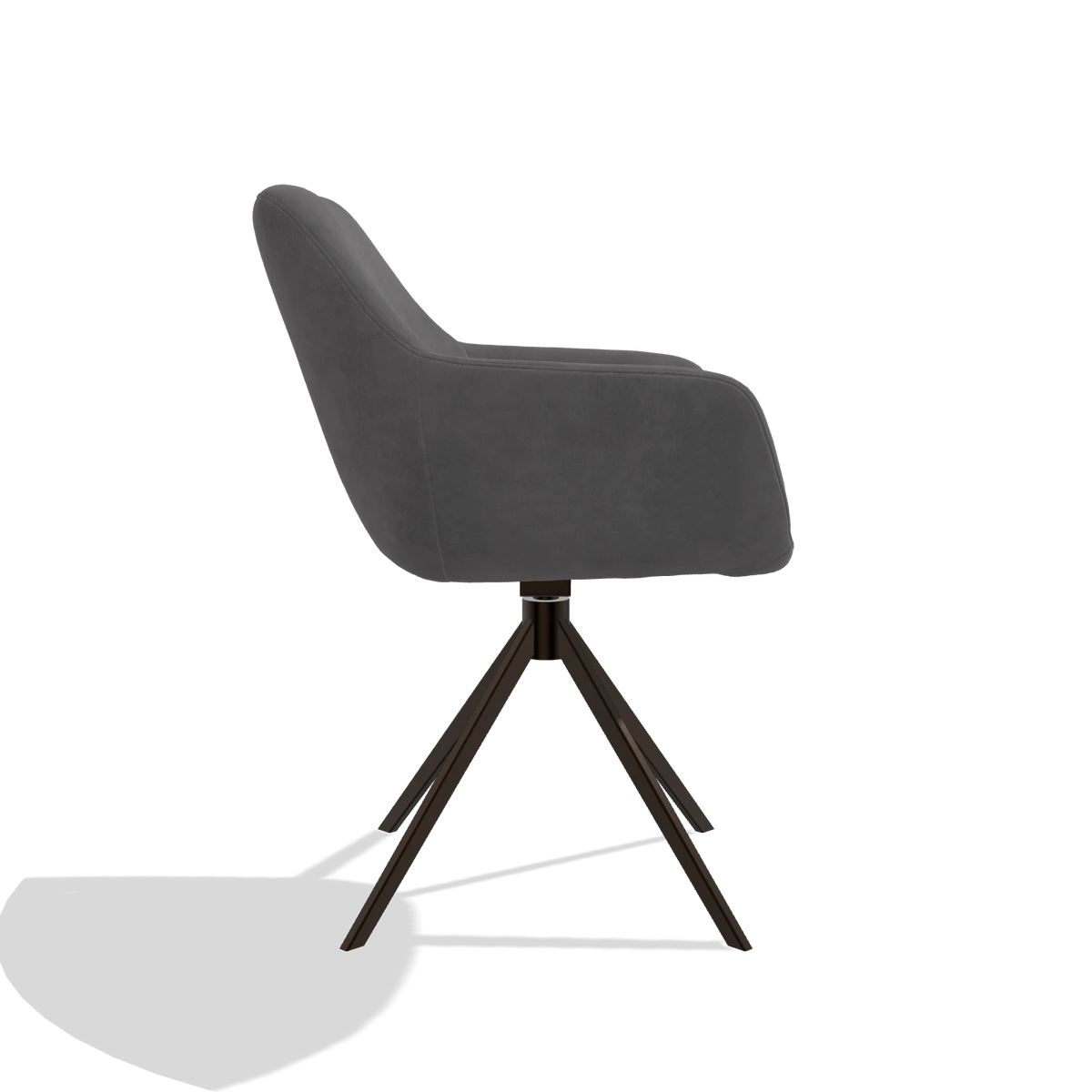 Sedia da pranzo Pavia 6687 in tessuto Adore 180 (grigio scuro), base girevole in espresso, vista laterale