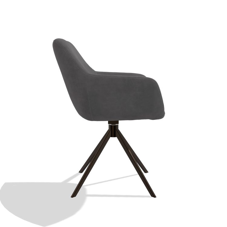 Sedia da pranzo Pavia 6687 in tessuto Adore 180 (grigio scuro), base girevole in espresso, vista laterale