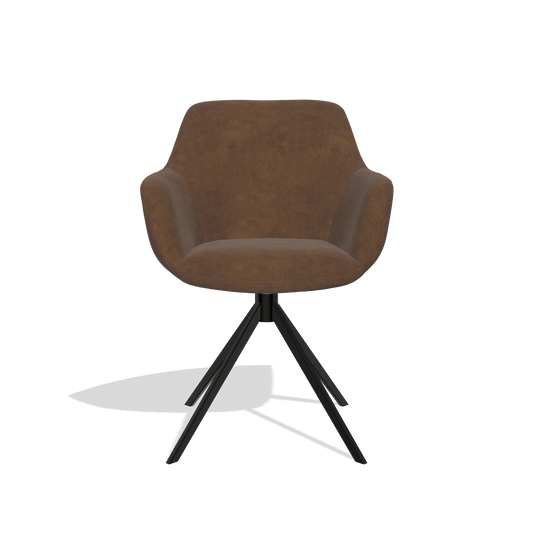 Chaise de salle à manger Pavia 6687 en tissu Adore 28 (chocolat), pied pivotant en noir, vue de face