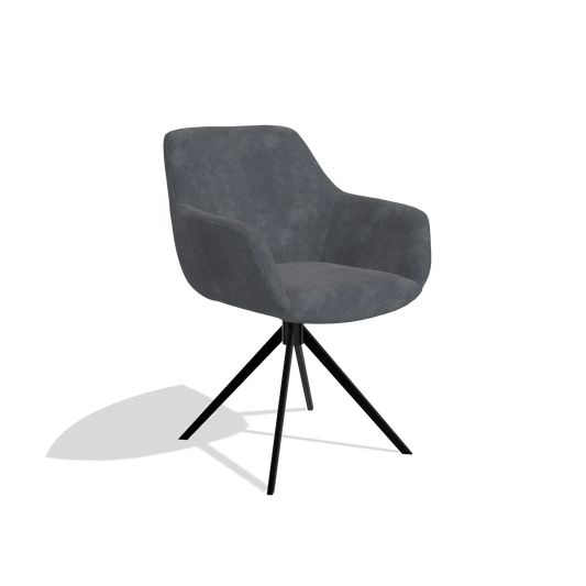 Chaise de salle à manger Pavia 6687 en tissu Adore 56 (anthracite), pied pivotant en noir, vue de trois-quarts