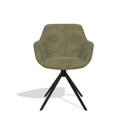 Chaise de salle à manger Pavia 6687 en tissu Adore 59 (olive), pied pivotant en noir, vue de face