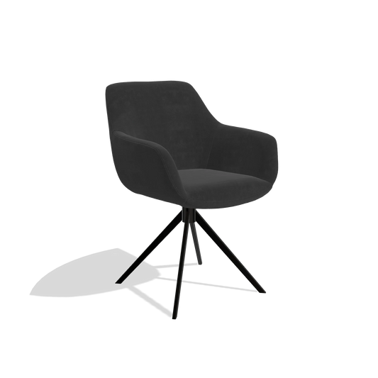 Chaise de salle à manger Pavia 6687 en tissu Adore 67 (noir), pied pivotant en noir, vue de trois-quarts