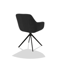 Silla de comedor Pavia 6687 en tela Adore 67 (negro), base giratoria en negro, vista trasera en ángulo