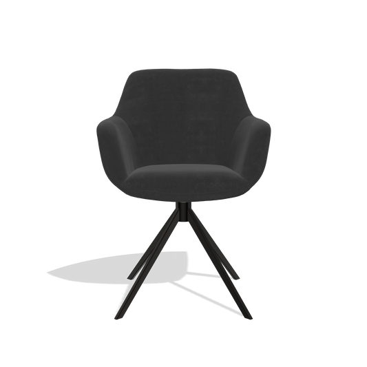 Chaise de salle à manger Pavia 6687 en tissu Adore 67 (noir), pied pivotant en noir, vue de face