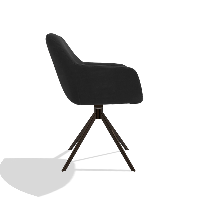 Silla de comedor Pavia 6687 en tela Adore 67 (negro), base giratoria en espresso, vista lateral