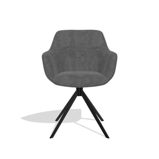 Chaise de salle à manger Pavia 6687 en tissu Adore 68 (gris foncé), pied pivotant en noir, vue de face