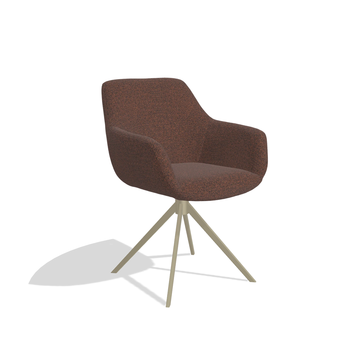 Esszimmerstuhl Pavia 6687 in Stoff Ascot Brick (Schokobraun), Drehfuß in Champagner, Schrägansicht