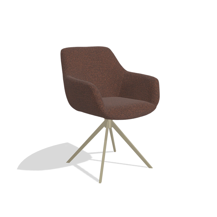 Esszimmerstuhl Pavia 6687 in Stoff Ascot Brick (Schokobraun), Drehfuß in Champagner, Schrägansicht