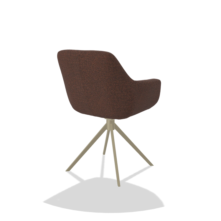 Esszimmerstuhl Pavia 6687 in Stoff Ascot Brick (Schokobraun), Drehfuß in Champagner, Schrägansicht von hinten
