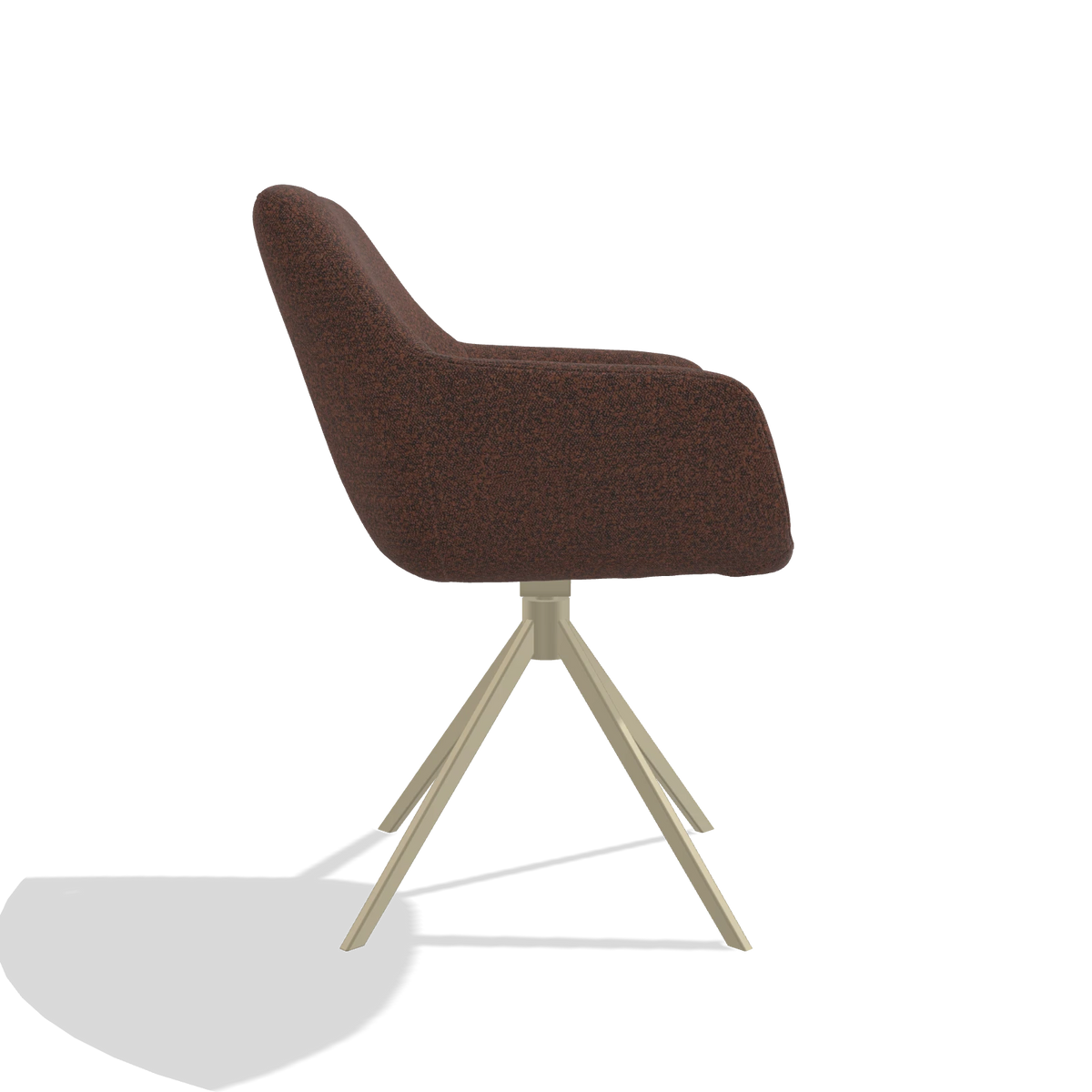Esszimmerstuhl Pavia 6687 in Stoff Ascot Brick (Schokobraun), Drehfuß in Champagner, Seitenansicht