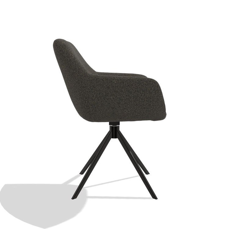 Esszimmerstuhl Pavia 6687 in Stoff Ascot Mouse (Schokobraun), Drehfuß in Schwarz, Seitenansicht