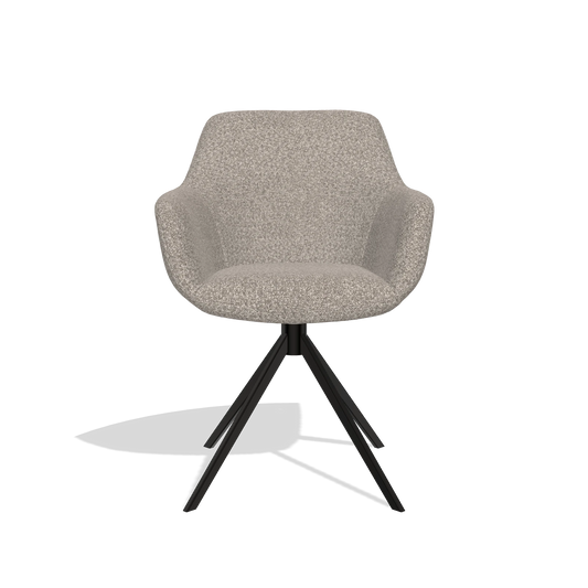 Chaise de salle à manger Pavia 6687 en tissu Ascot Toffee (gris), pied pivotant en noir, vue de face