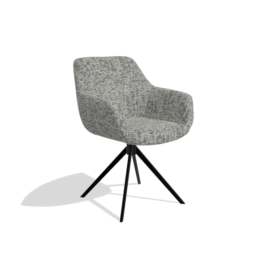 Chaise de salle à manger Pavia 6687 en tissu Be Fine 45 (taupe), pied pivotant en noir, vue de trois-quarts