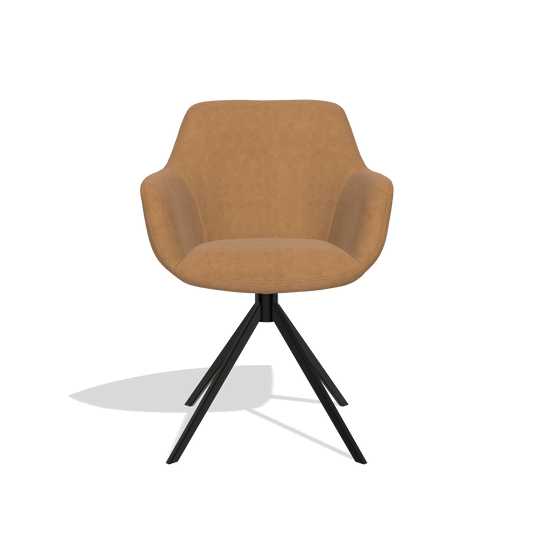 Chaise de salle à manger Pavia 6687 en tissu Bull 09 (caramel), pied pivotant en noir, vue de face