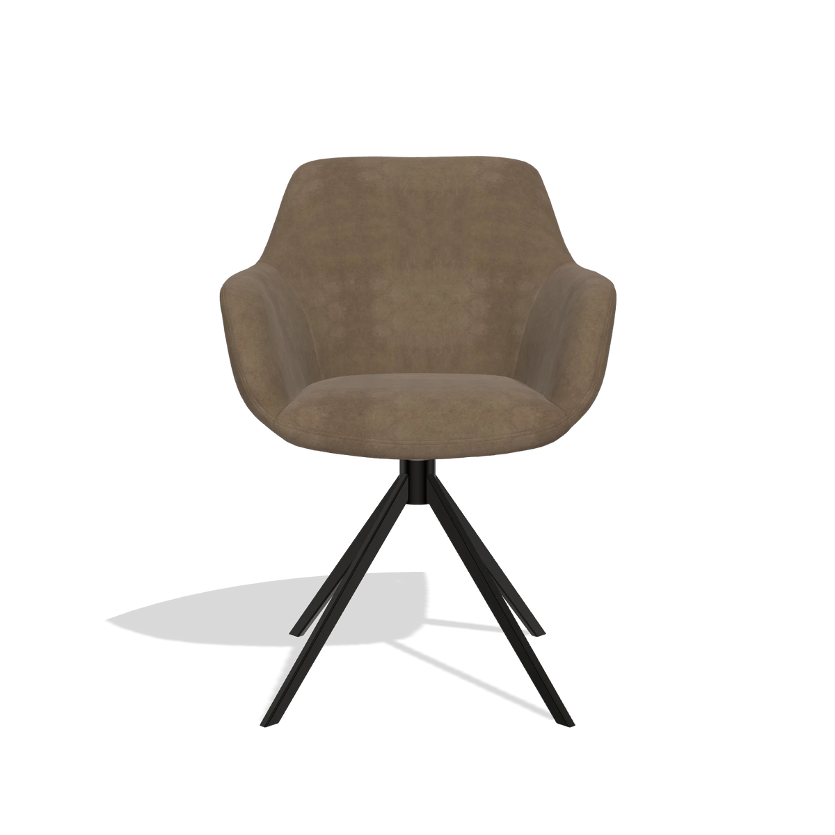 Dining Chair Pavia 6687 in Bull 15 fabric (brown), black swivel base, front view