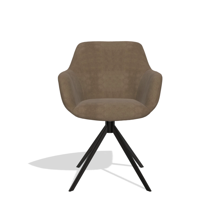 Dining Chair Pavia 6687 in Bull 15 fabric (brown), black swivel base, front view