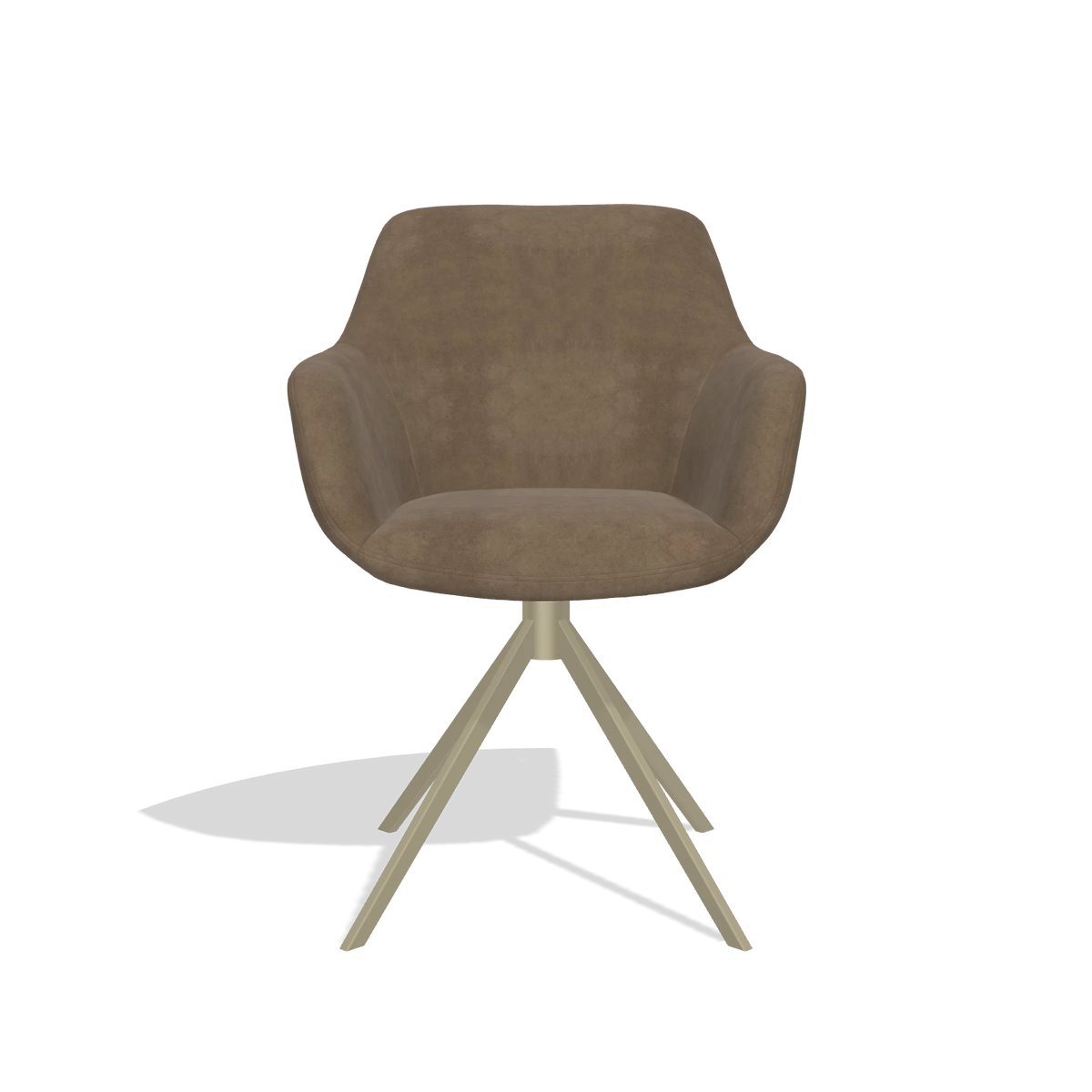 Dining Chair Pavia 6687 in Bull 15 fabric (brown), champagne swivel base, front view