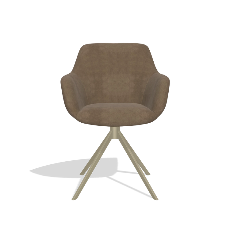 Dining Chair Pavia 6687 in Bull 15 fabric (brown), champagne swivel base, front view