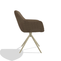 Dining Chair Pavia 6687 in Bull 15 fabric (brown), champagne swivel base, side view