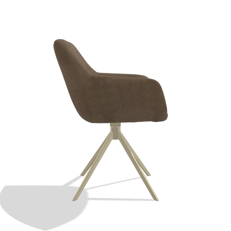 Dining Chair Pavia 6687 in Bull 15 fabric (brown), champagne swivel base, side view