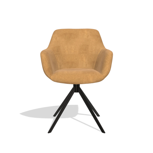 Chaise de salle à manger Pavia 6687 en tissu Bull 16 (ocre), pied pivotant en noir, vue de face