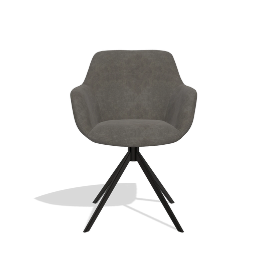Chaise de salle à manger Pavia 6687 en tissu Bull 18 (gris foncé), pied pivotant en noir, vue de face