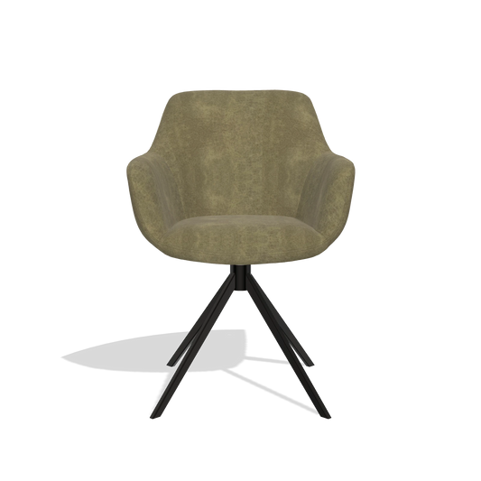 Chaise de salle à manger Pavia 6687 en tissu Bull 59 (olive), pied pivotant en noir, vue de face