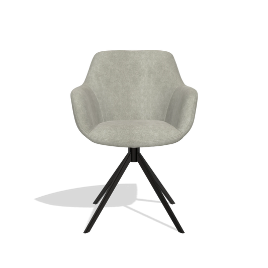 Chaise de salle à manger Pavia 6687 en tissu Bull 65 (grège), pied pivotant en noir, vue de face