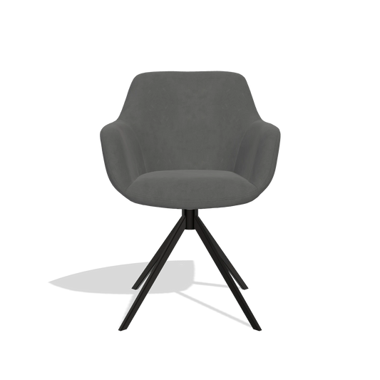 Chaise de salle à manger Pavia 6687 en tissu Bull 67 (gris foncé), pied pivotant en noir, vue de face