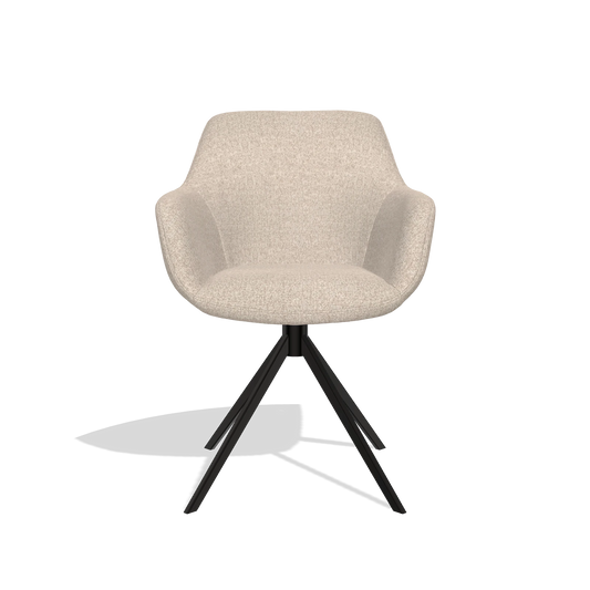 Chaise de salle à manger Pavia 6687 en tissu Cayenne 102 (sable), pied pivotant en noir, vue de face
