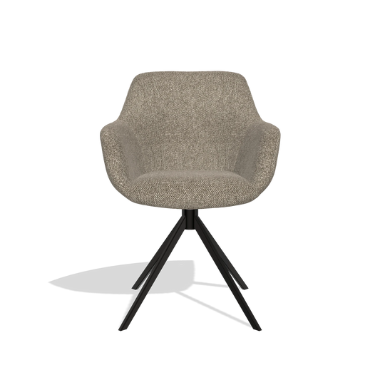 Chaise de salle à manger Pavia 6687 en tissu Cayenne 55 (taupe), pied pivotant en noir, vue de face