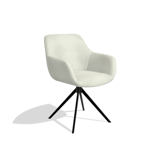 Chaise de salle à manger Pavia 6687 en tissu Energy 101 (gris clair), pied pivotant en noir, vue de trois-quarts
