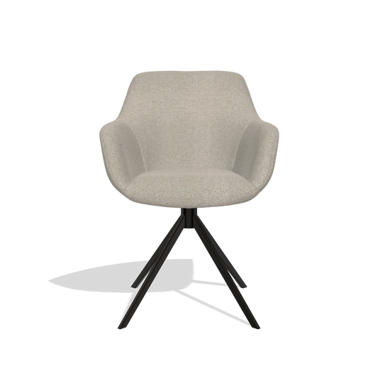 Chaise de salle à manger Pavia 6687 en tissu Glory 05 (grège), pied pivotant en noir, vue de face