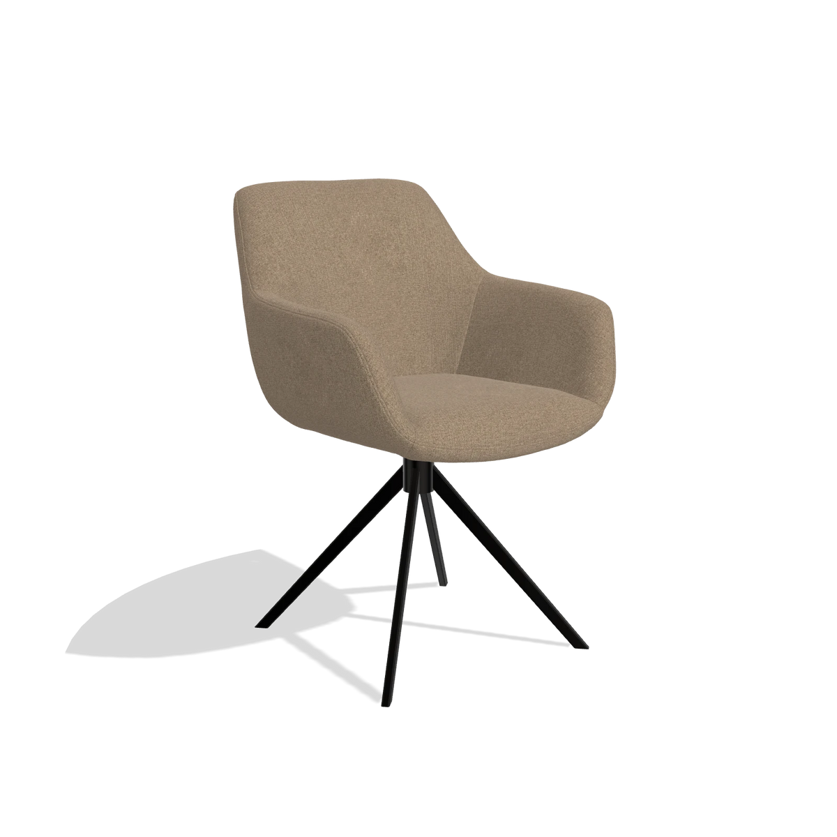 Esszimmerstuhl Pavia 6687 in Stoff Glory 13 (Taupe), Drehfuß in Schwarz, Schrägansicht